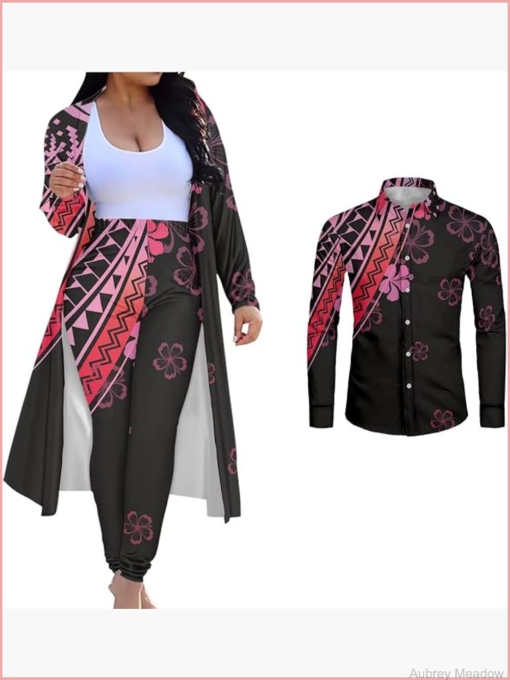 Polynesian Tribal 2 Piece Pant Set Women Long Sleeve Cardigan Outfit